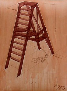 Los Carpinteros: Escalera (1998), acuarela sobre papel