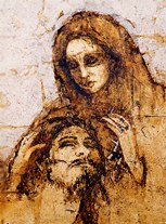 Hugo de Soto: Pieta (acrilic and gold leaf on canvas, 1997)