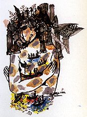 dibujo de Zaida del Río (portada de Poesía cubana: la Isla entera, ed. Betania)